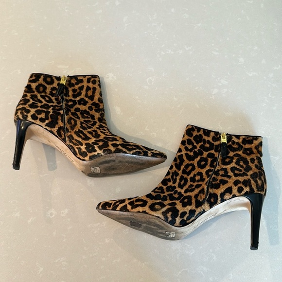 Sam Edelman Karen Leopard Calf Hair Stiletto Ankle Boots Size 8.5 - Picture 1 of 11